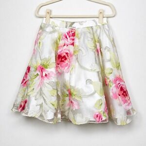 Narianna Floral Chiffon Tulle Full Skirt M Romantic Garden Party Pink White Rose